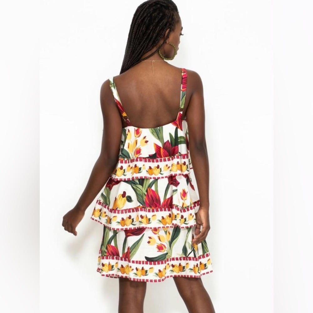 Farm Rio Floral Tiered Dress Mini Fall Pumpkin Boho Layered Rare One of a Kind - Picture 8 of 16